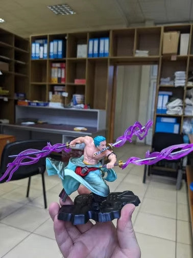 One Piece 10cm Anime Action Figure GK Roronoa Zoro tre lame