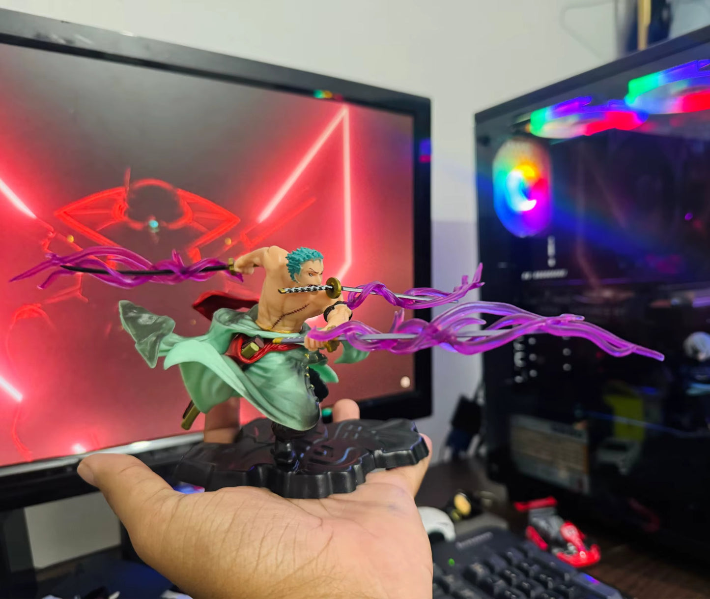 One Piece 10cm Anime Action Figure GK Roronoa Zoro tre lame